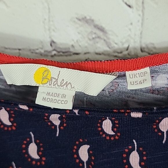 Boden Petite Darcey Jersey T-Shirt Dress Navy Cherry Red Paisley Stamp Cotton 6P - Picture 5 of 8